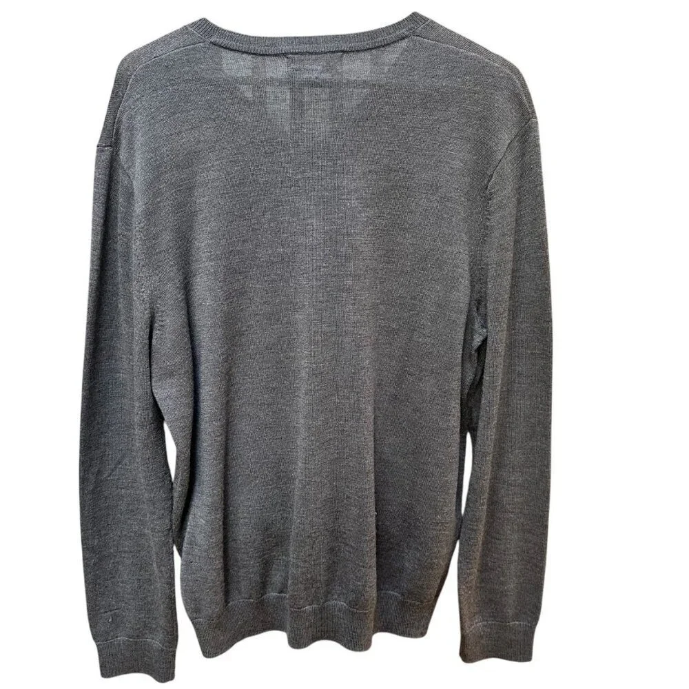Banana Republic Merino Wool Sweater‎ Gray Preppy Light Academia Casual V Neck LG